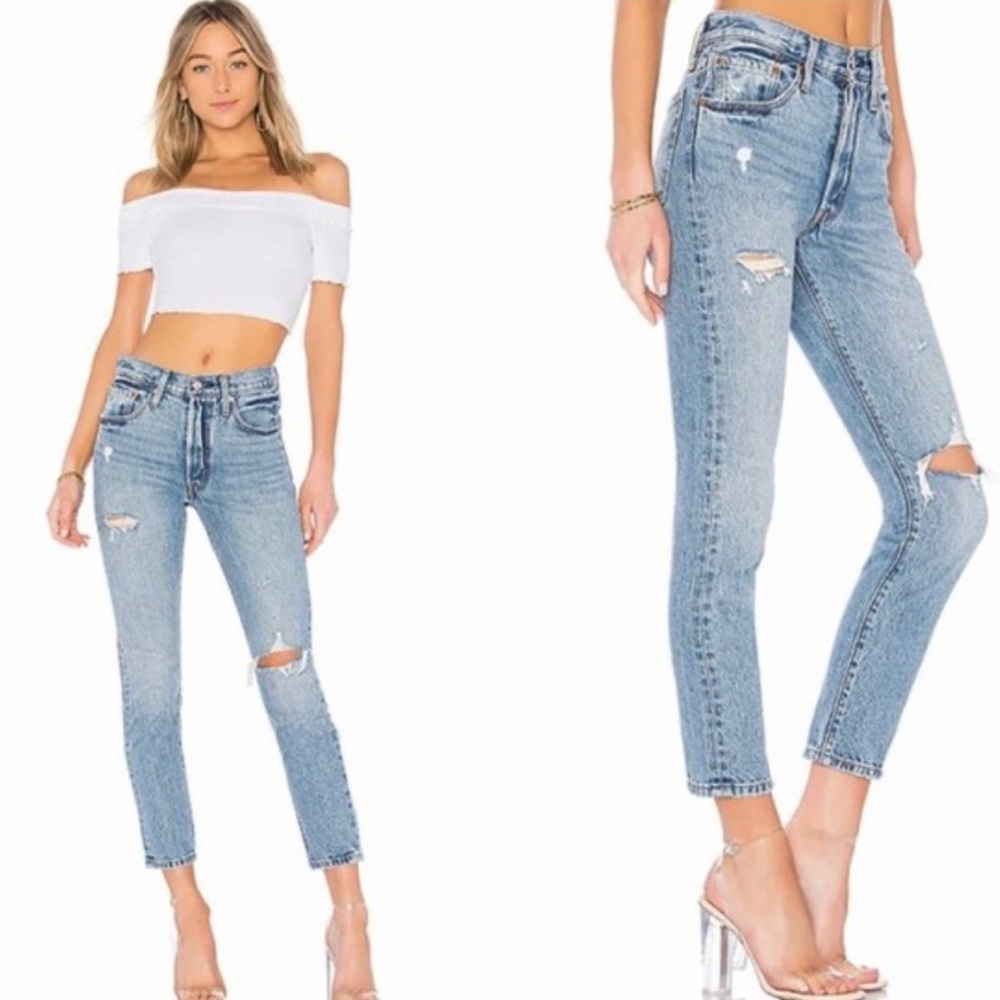 Levi’s 501 Button Your Fly Skinny Distressed Ankle Jeans